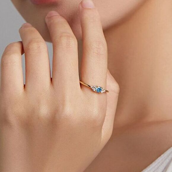 Sterling Silver Promise Ring Simulated Blue Topaz Cubic Zirconia Size 6.75 - Picture 13 of 16